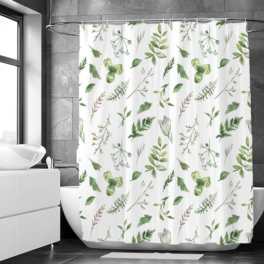 

Занавеска для душа с листьями пальмы, водонепроницаемая полиэстеровая занавеска для душа, занавеска для ванной с 12 крючками W90xH180cm