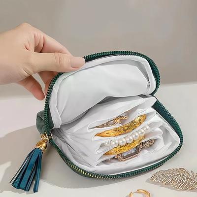 Bolsa Exquisita para Armazenamento de Joias Com Pingente de Borla Zíper para Anel Bolsa de Joias Grande Capacidade Bolsa para Armazenamento de Pulseiras de Cristal de Viagem