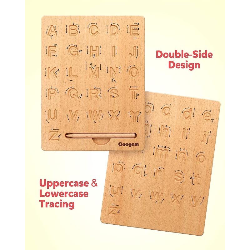 Wooden Alphabet Tracing Board,Wood Letter Practicing Board,Double-Sided Boards for Toddlers and Preschool Gifts for Kids