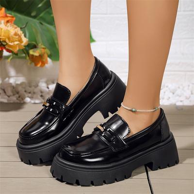 Fashion Platform Casual Loafers Woman 2024 British Style Black Small Leather Shoes Women Comfort Thick Heel Single Shoes Size 41