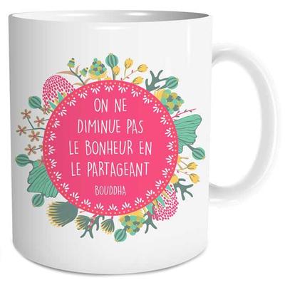 [Q3655] - Ceramic Mug 'Wisdom' (We Do Not Diminish Happiness by Sharing It - Buddha) - 9.5x8 Cm
