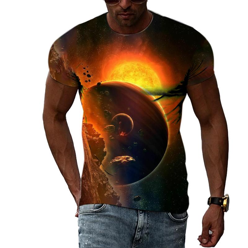 

Летняя мода, креативный образ, мужская футболка с круглым воротником, топы с короткими рукавами, космические звезды, солнечная система, межзвездный метеор, Меркурий XL