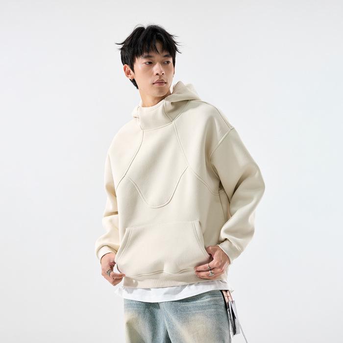 Unisex Heavyweight Deconstructed Patchwork Hoodie - Autumn/Winter Trendy American Style Loose Fit XL