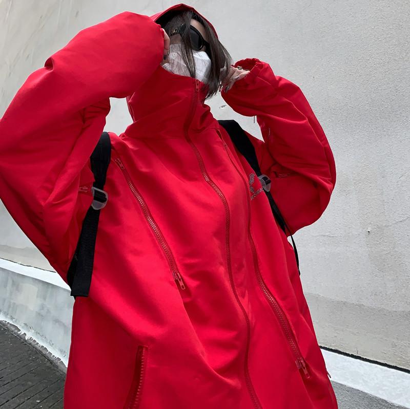 Jachete Femeie Cu Glugă Largi Streetwear Trenci Roșu Haine Moda Îmbrăcăminte