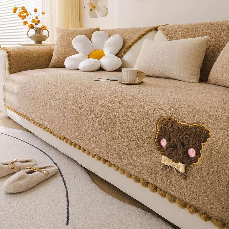 Light Luxury Teddy Fleece Sofa Cushion Premium Sense Autumn And Winter Cartoon Sofa Cover  New Plush Cover Towel