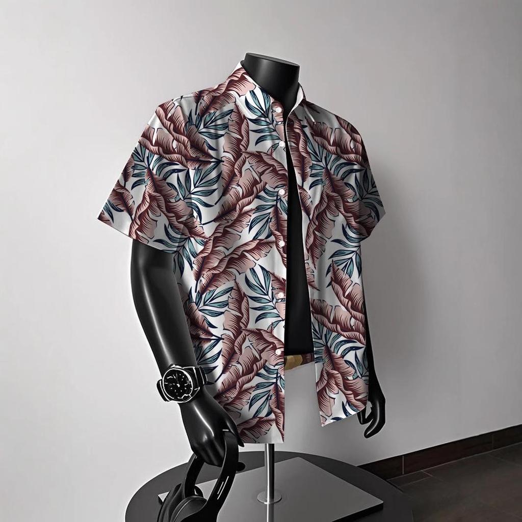 Men's Vintage Hong Kong-Style Hawaiian Floral Short-Sleeve Shirt: Trendy Summer Beachwear for Couples
