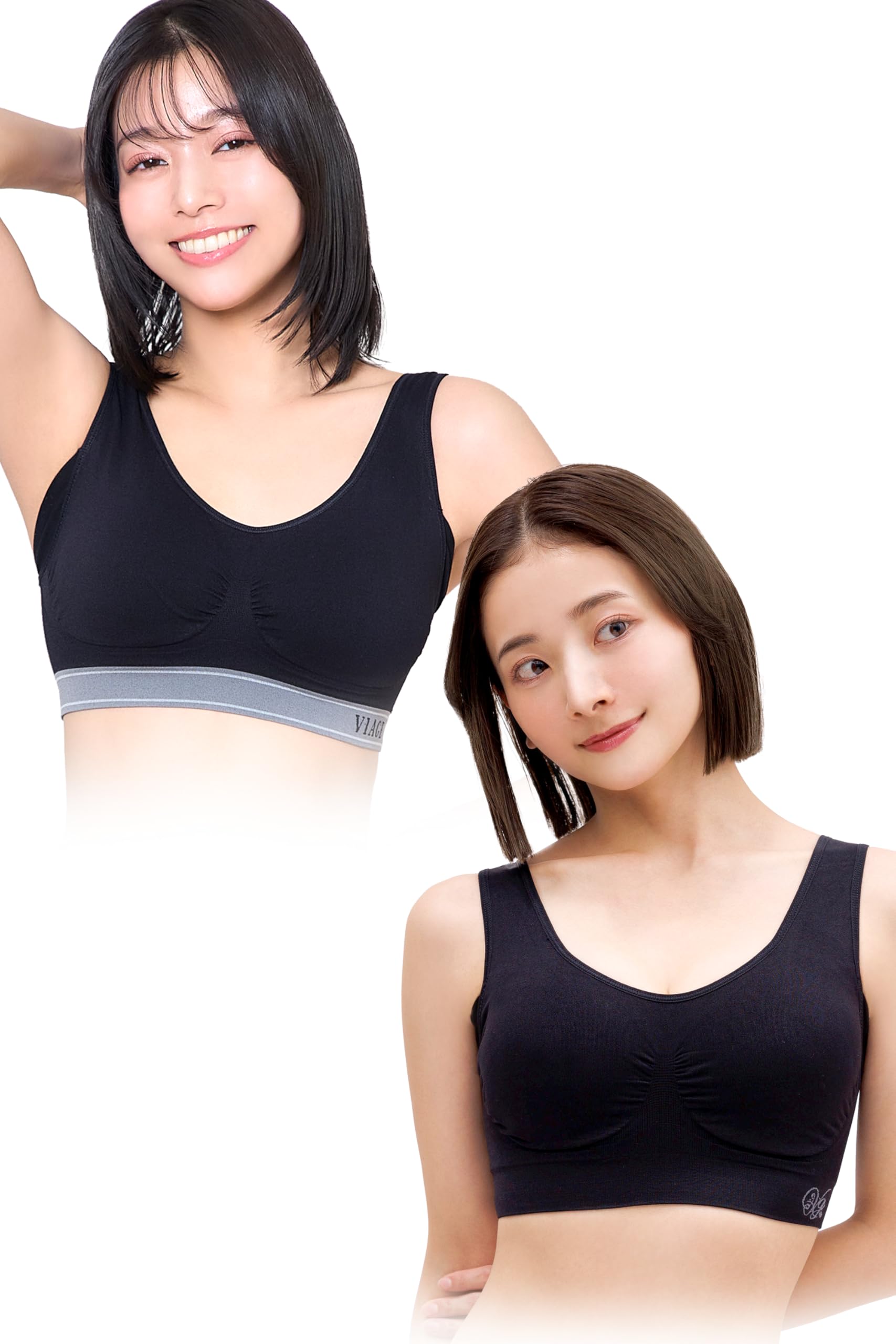 

VIAGE Beauty Up Ночной комплект 6 размеров Высокая боковая компрессия Спина без стеснения Бюстгальтер, 2 шт. (Черный/Черно-серый, M-L), Доступно, Дизайн, Беспроводной,