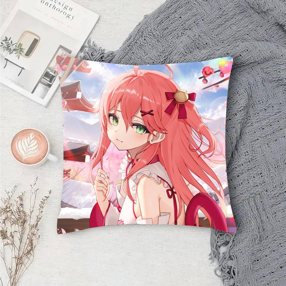 Sakura M-miko Anime Vtuber Pillow Case Fashion Square Pillowcase Bedroom Sofa Room Ins Decoration Leisure