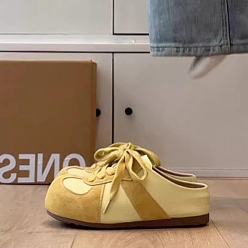 Ugly cute big head shoes increase the height of the inner bag head with one pedal, women's new spring lace-up bag head half slippers