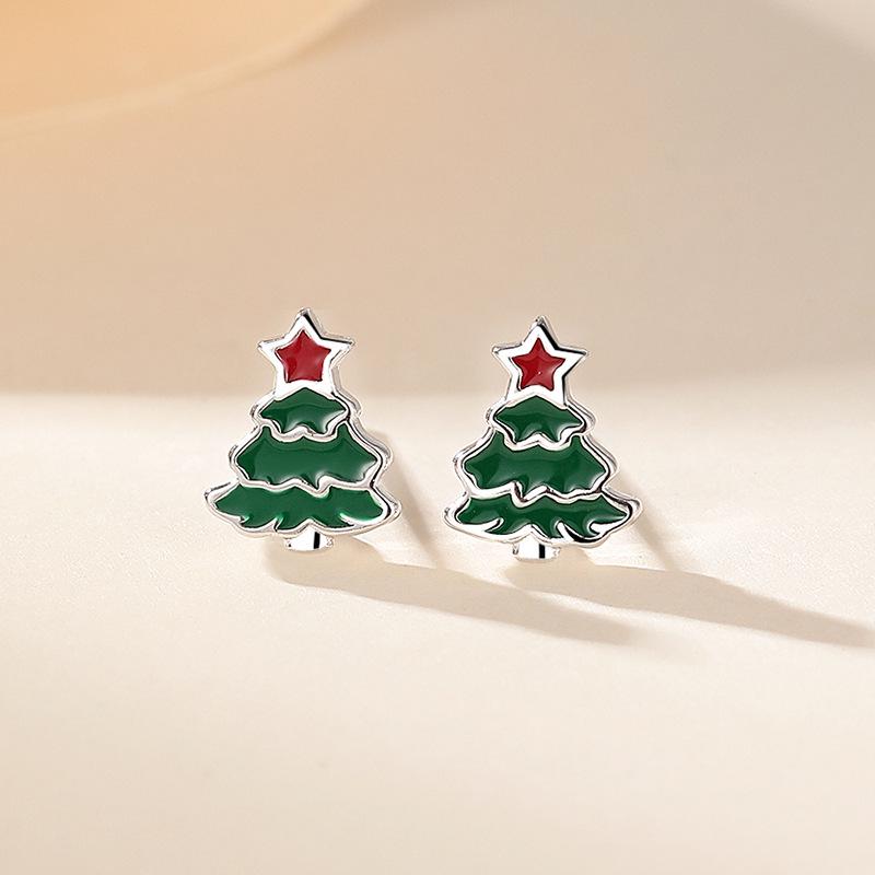 Exquisite S925 Silver Christmas Earrings: Cute Reindeer, Christmas Tree, and Santa Claus Designs