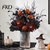 Halloween Artificial Branch Stem, Glitter Black Fake Twig with Pumpkin, Eyeball, 3D Pumpkin Decoration Maple Leaves for Party, Indoor Table