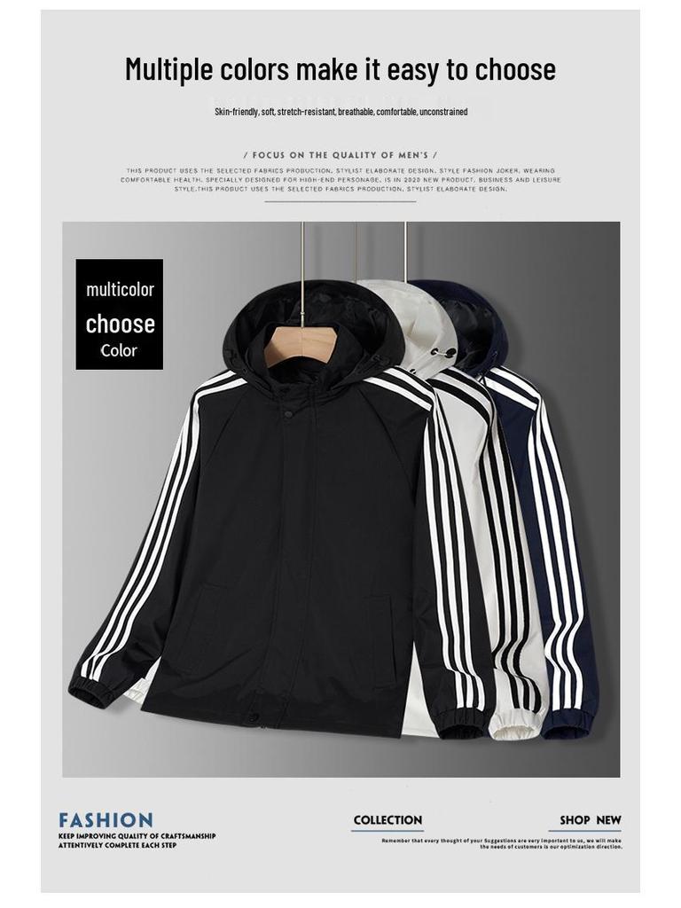 Men's Trendy Three-Stripe Hooded Jacket - Casual Spring/Autumn Wear