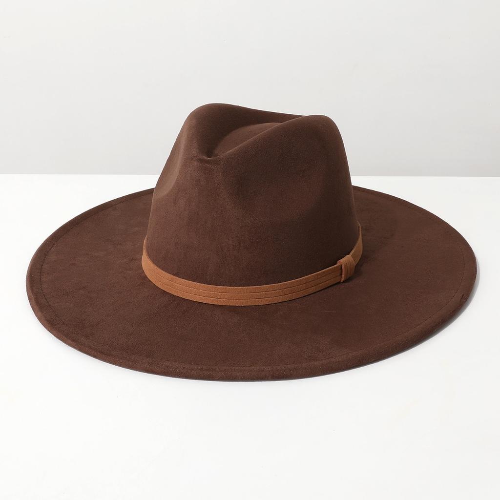 Popular new European and American style unisex fedora with flat brim, velvet ribbon accessory, suede jazz hat