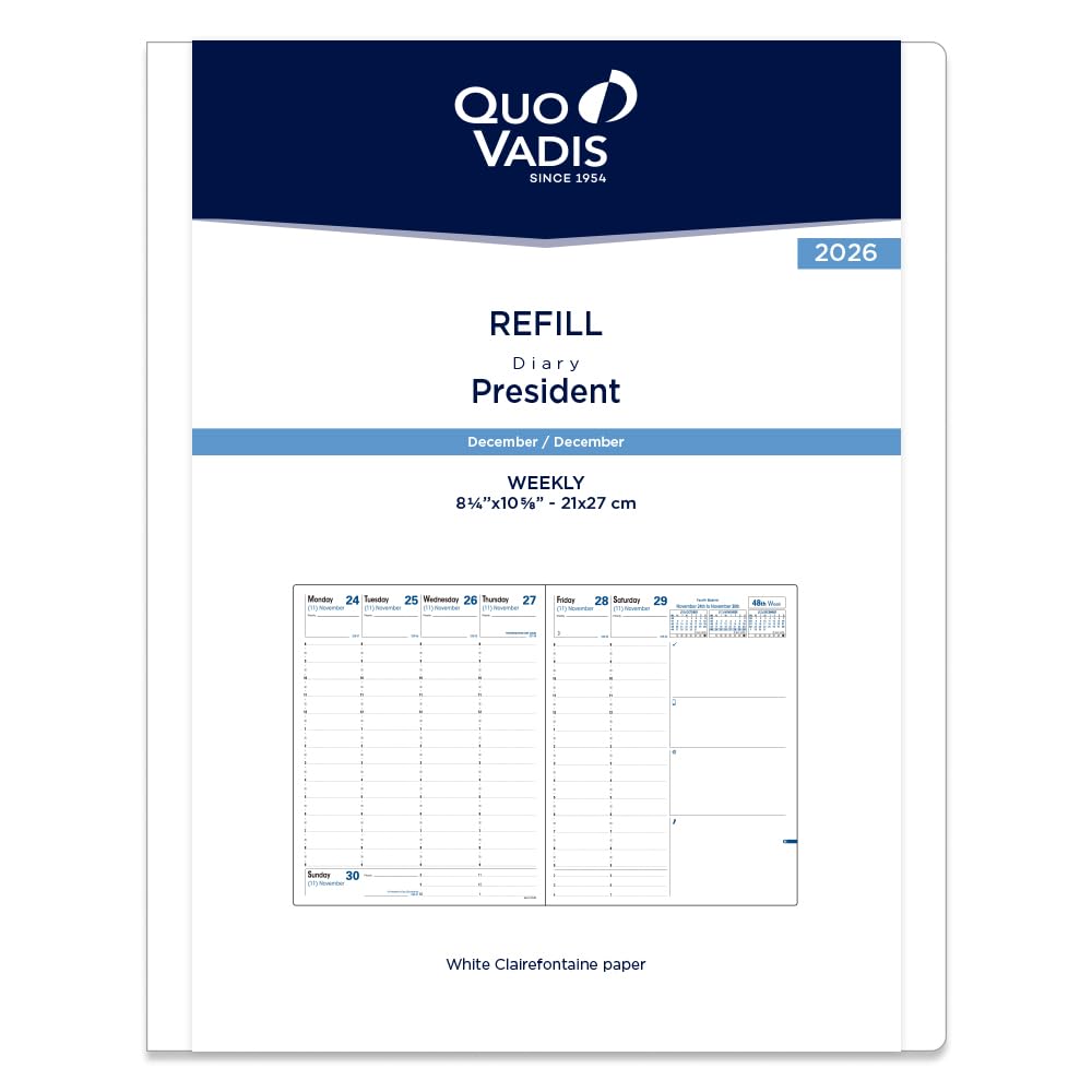 

QUOVADIS 2026 President Refill Weekly Vertical Diary December 2025 Start A4 Variant 21x27cm English qv016rech-pe
