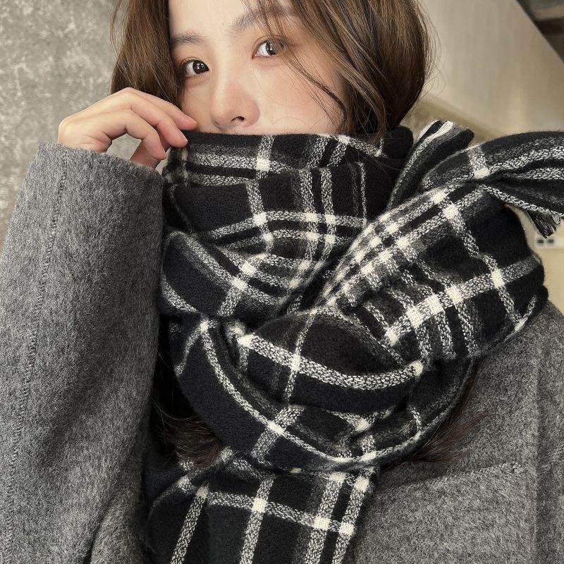 Thick Faux Cashmere Scarf Wrap Shawl Women Winter Warm Plaid Cozy Neckwear