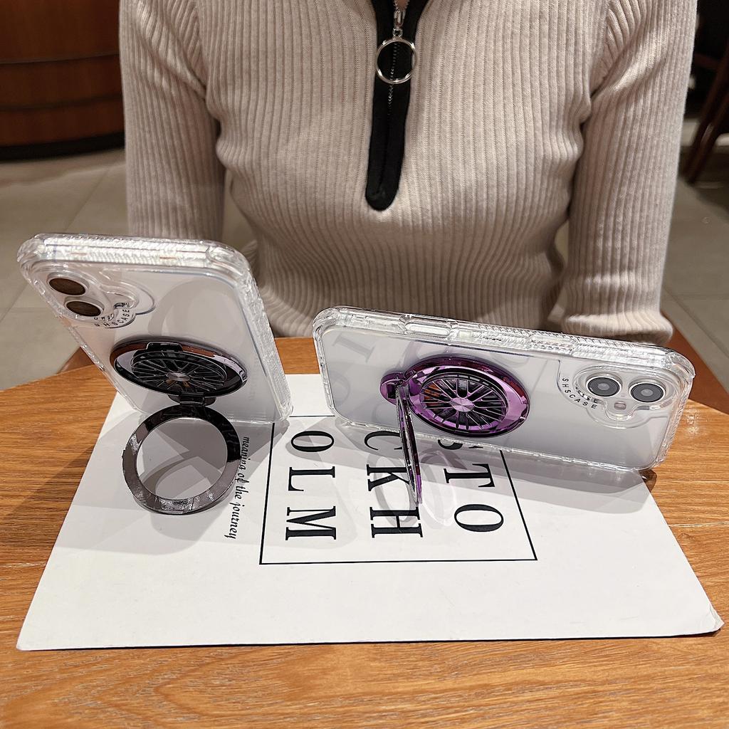 For iPhone 16 Plus Clear Case Compatible with MagSafe Gyro Design PC+TPU Phone Cover with Kickstand