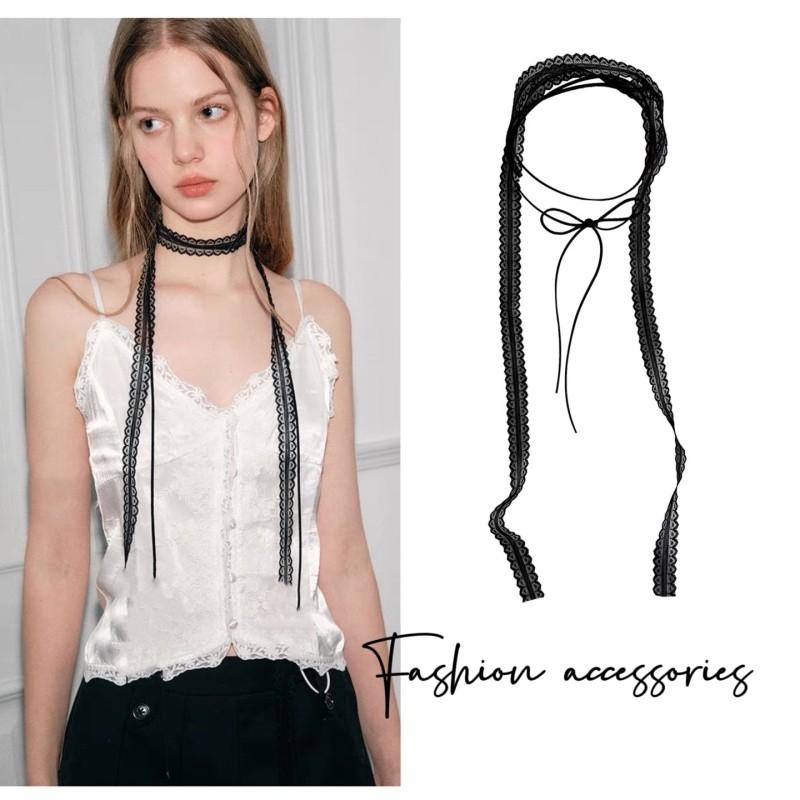 Korean Fashion Sweet Lace Scarf Bowknot Neckwear Women Summer Thin Mesh Flower Long Small Scarf Versatile Neckband Accessories
