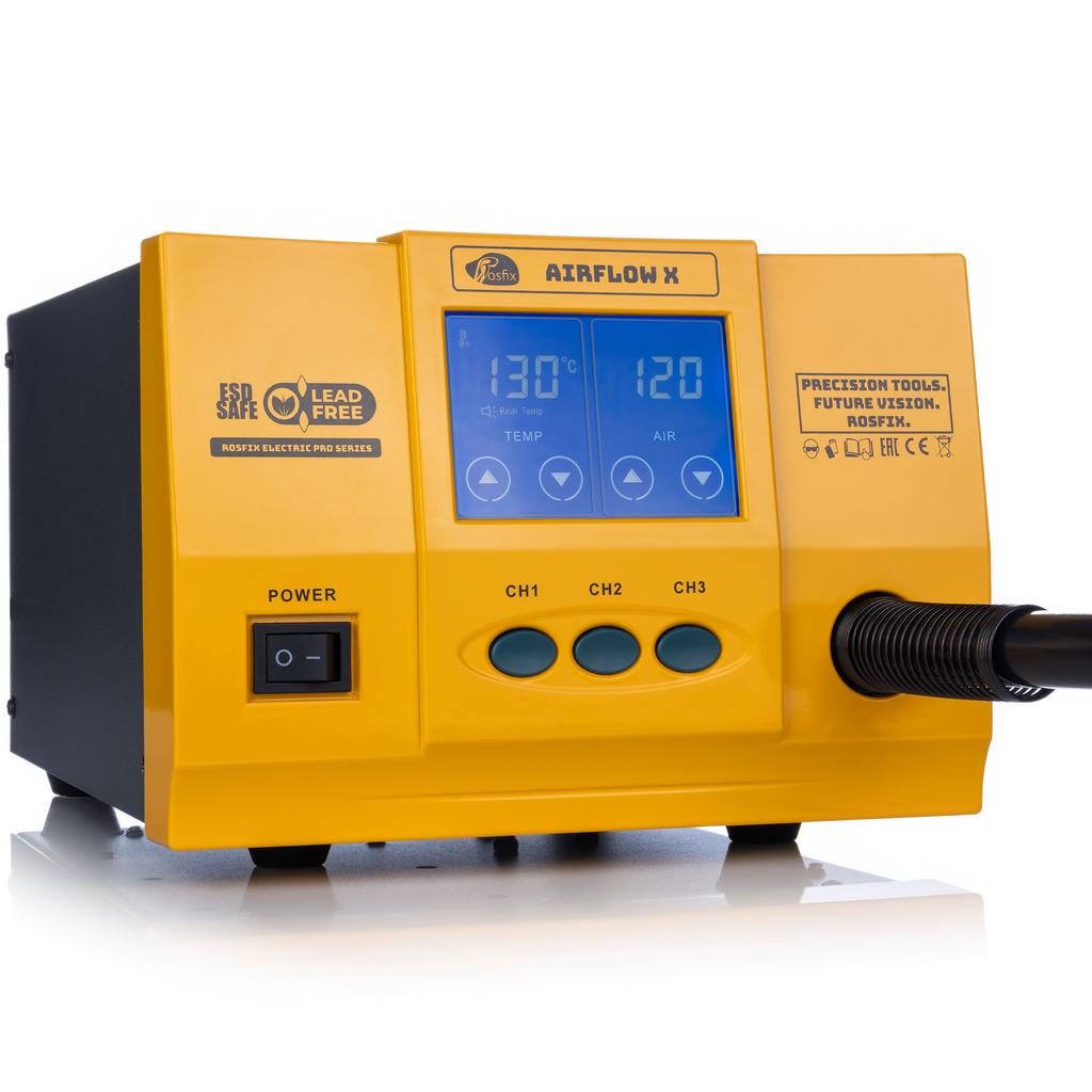 AirFlow X Rosfix 1300W Touch LCD TurboPro - SMD Hot Air Soldering Station | 3 Channels | Touchscreen | Brushless Turbine | Auto Sleep | Lead-Free