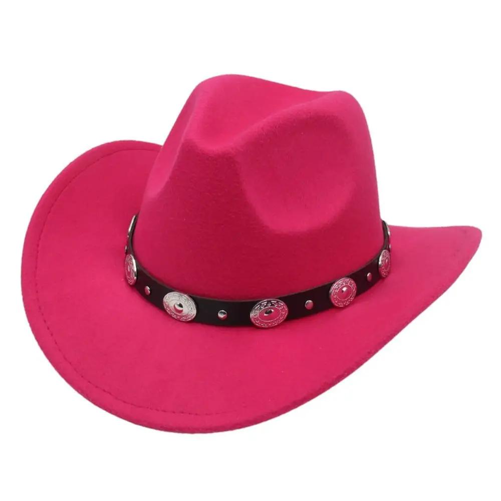 Women Men Western Cowboy Hats Felt Hat Fedora with Upturned Brim and Faux Silver Accents Wide Brim Fedoras Hat Ethnic Style