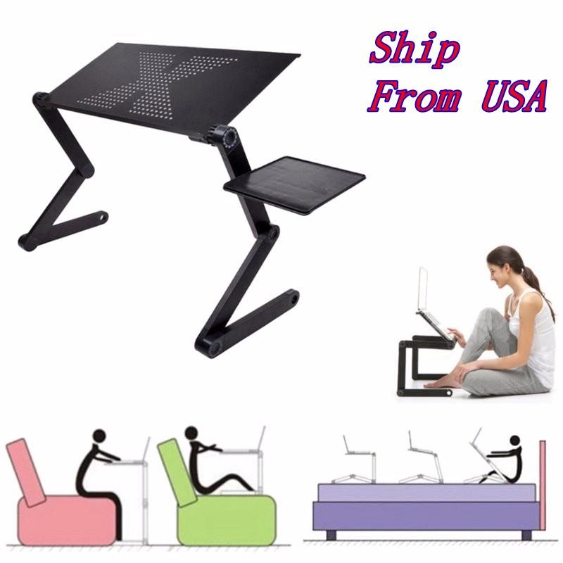 Adjustable Desk Computer Bedside Table Tray For Sofa Bed Couch Black Furniture Portable Folding Laptop Base Stand