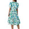 Women's Summer Floral Print Short Sleeves Neck Waistband Bohemian Flowy Maxi Dress With Pockets
