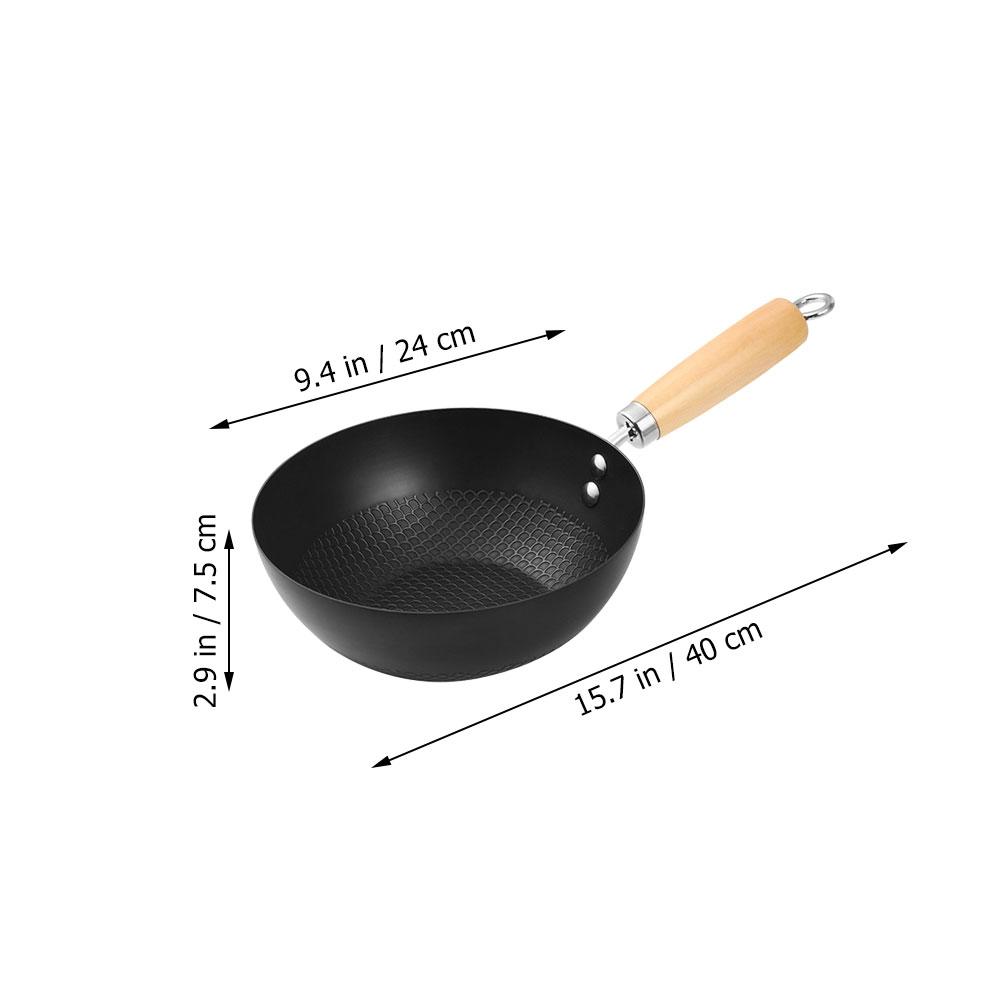 Small Wok Iron Frying Pan with Ergonomic Handle for Gas Stove Wood Use Non-Stick Round Bottom Cooking Wok Home 36X20X7.5CM