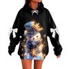 Ladies' Christmas Printed Bow Long Sleeved Loose Fitting Headband With Rope Hooded Sweatshirt Top