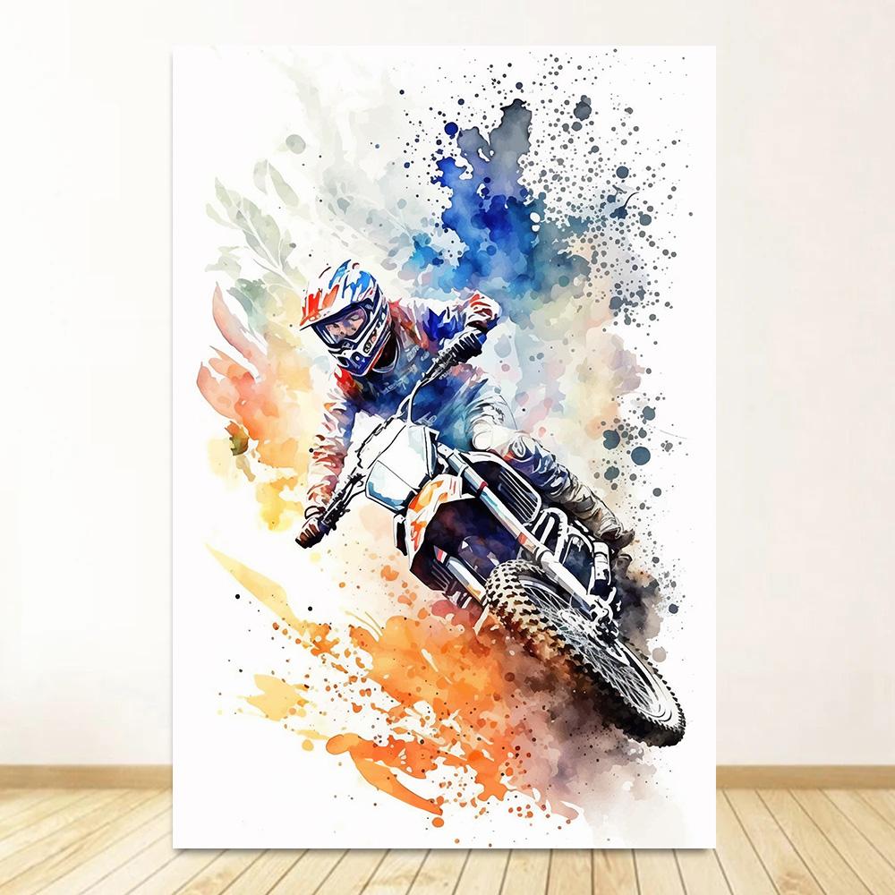 Watercolour Dirt Bike Motocross Posters Prints Canvas Painting Motorcycle Motorbike Wall Picture for Room Home Decor Biker Gift