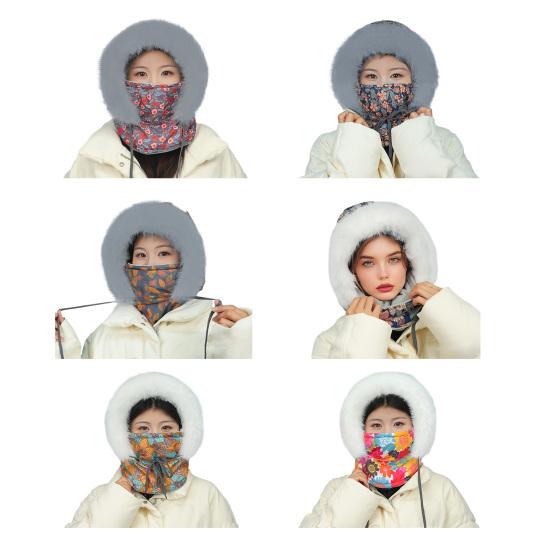 Balaclava Ski Face Cushion for Women Fleece Lined Windproof Floral Scarf Hat Thermal Face Guard Neck Warmer for Cold Weather