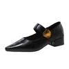 Pointed head shallow mouth single shoes women's middle heel 2025 new spring and autumn French temperament thick heel Mary Jane shoes retro small le