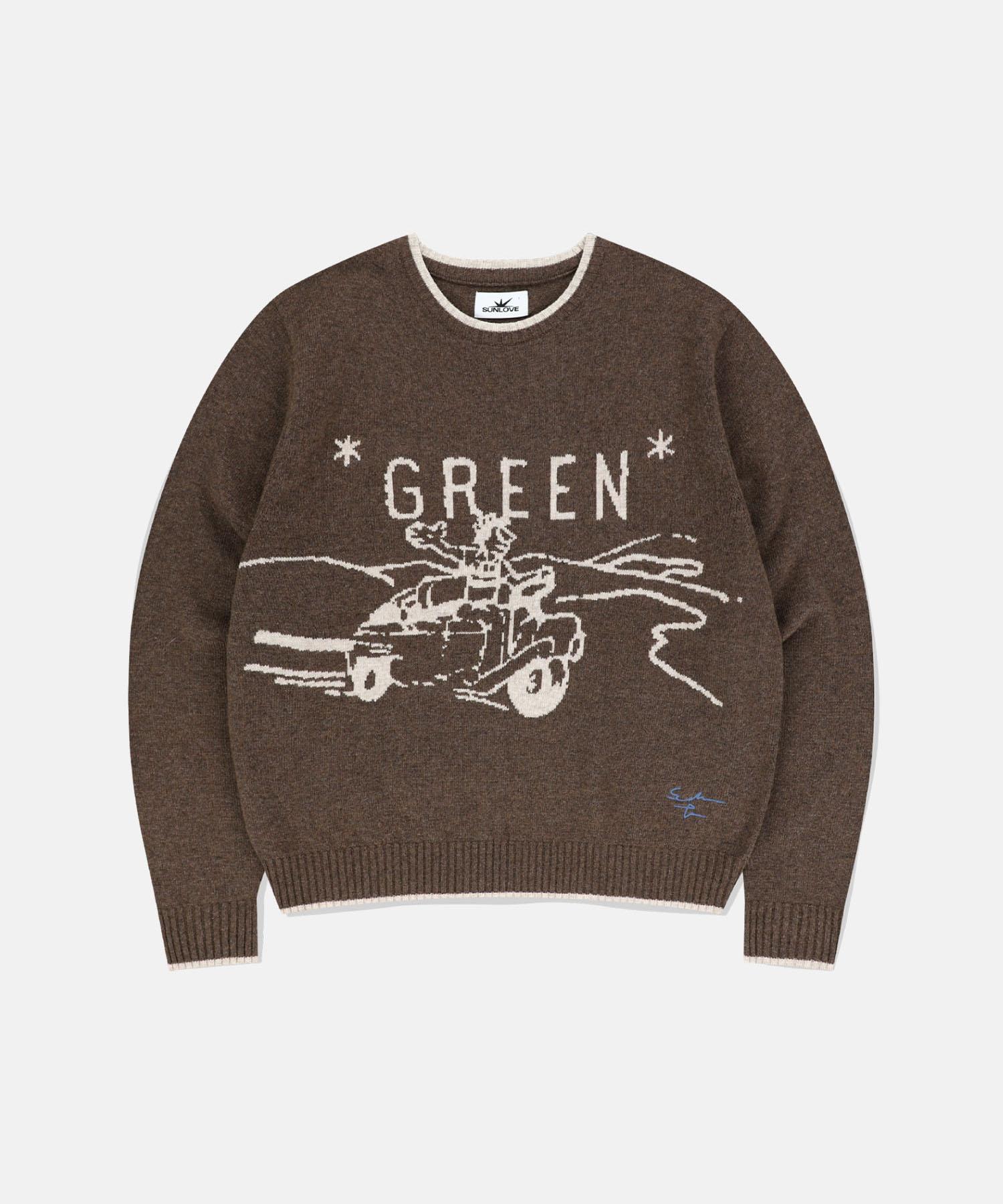 Sun Love Green Knit Sweater Brown M