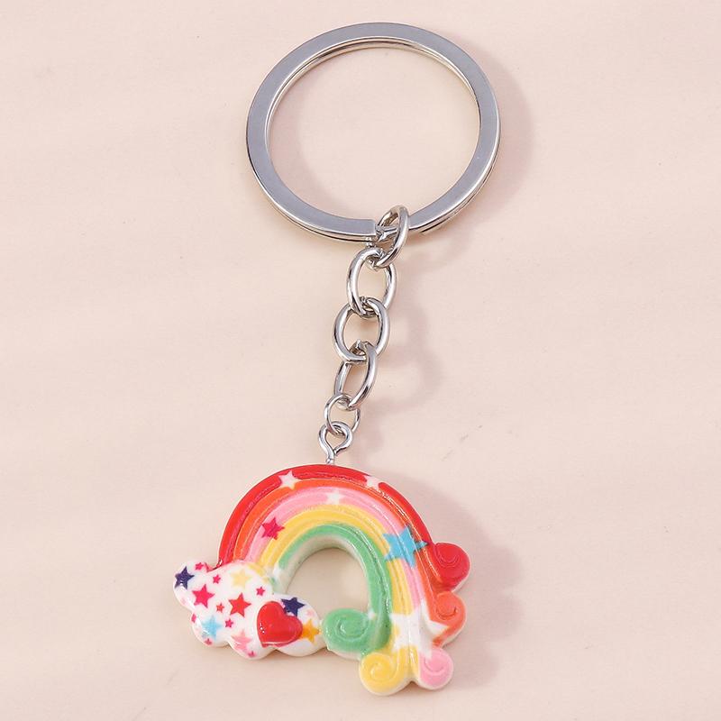 Cute Rainbow Keychains Enamel Plant Cactus Sun Charms Keyrings Souvenir Gifts for Women Men Car Key Handbag Pendants Key Chains