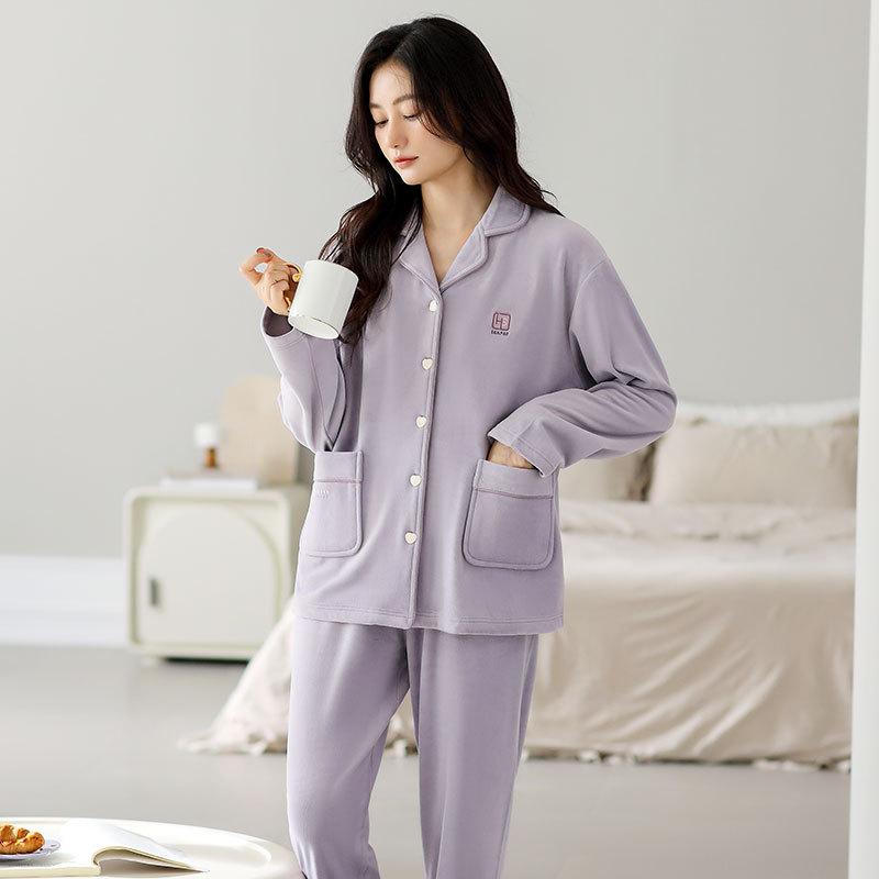 Pajamas Women'S Autumn And Winter Coral Fleece Thickened Fleece Winter Flannel Island Fleece Winter Thin Fleece Loungewear