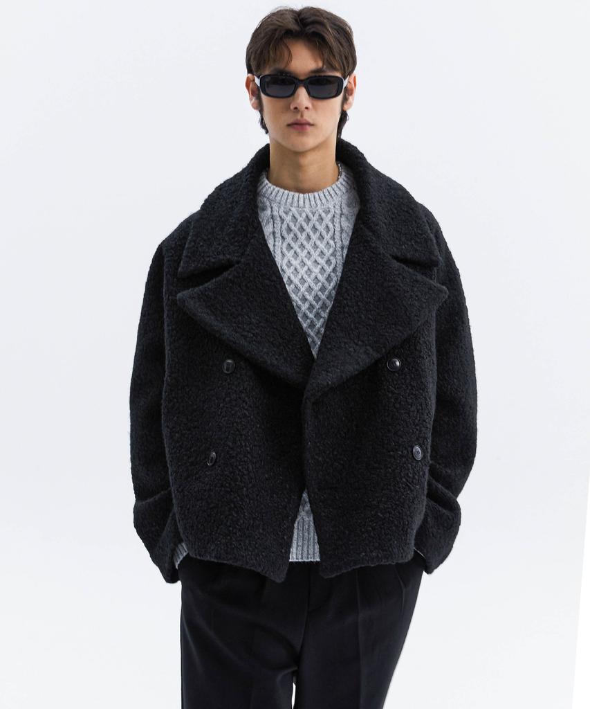 Trip Le Sens Boucle Heavy Over Double Coat_Black