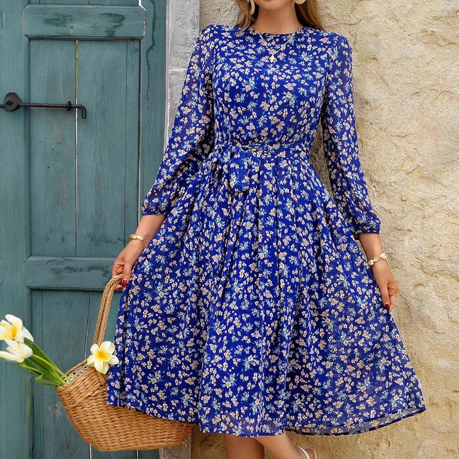 Women s Casual And Fashionable Floral Tie Waist Dress Fashionable Floral Tie Waist Dress S