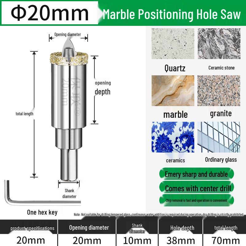 Positioning Drill Bit for Tile, Glass, Marble, and Stone Drilling