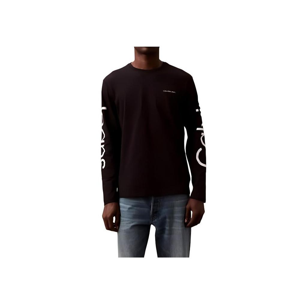 Calvin Klein Fitted Logo Print Crew Neck Pullover Sweatshirt Men tops Black 40DC812-004