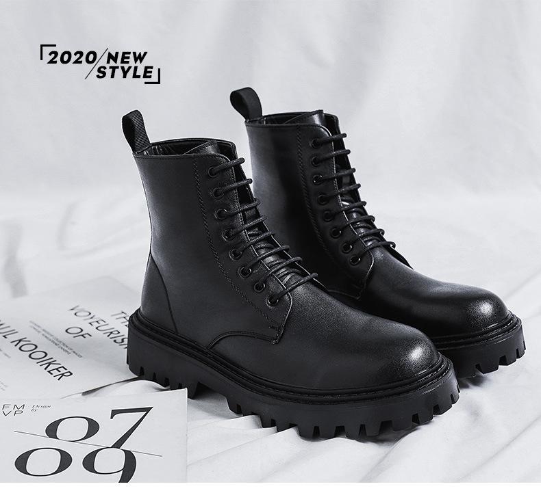 Men's British Leather Boots Versatile Non-slip Waterproof High-top Thick Bottom Heightening Simple Autumn