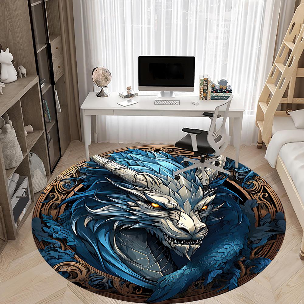 1pc Dragon Fantasy Artwork Carpet for Office Non-Slip, Round Carpet, Soft & Comfortable, Carpet for Office, Lightweight Round Floor Mat