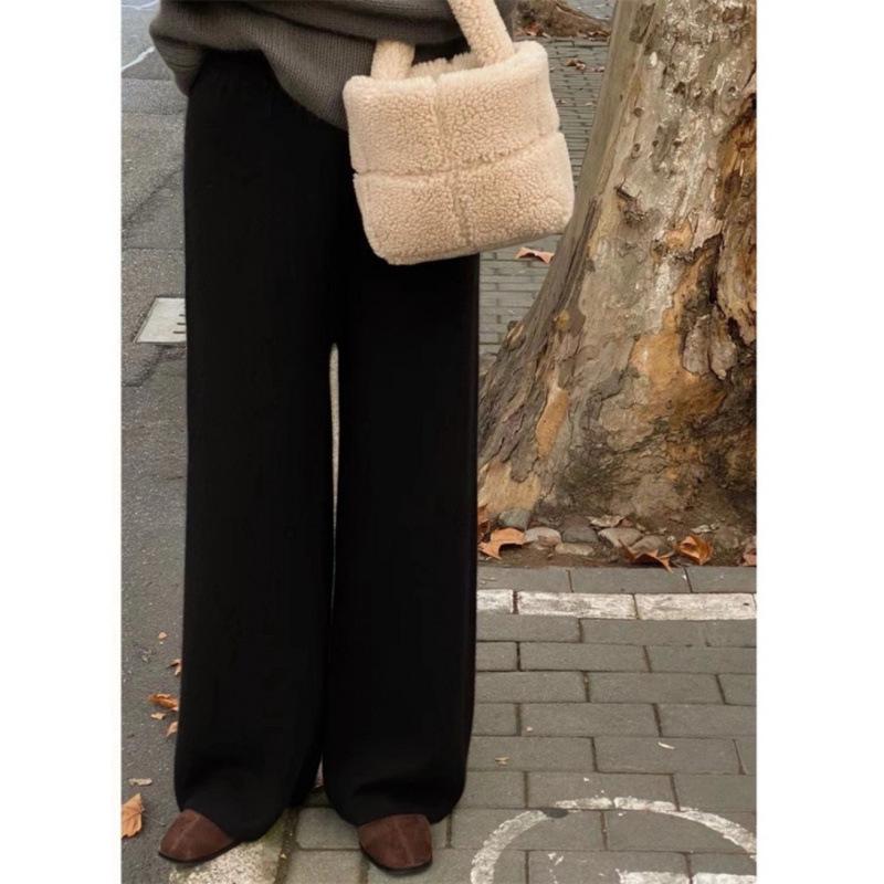 Women's Wool Wide-Leg Cashmere Pants - Soft Drapey Straight-Leg for Autumn and Winter