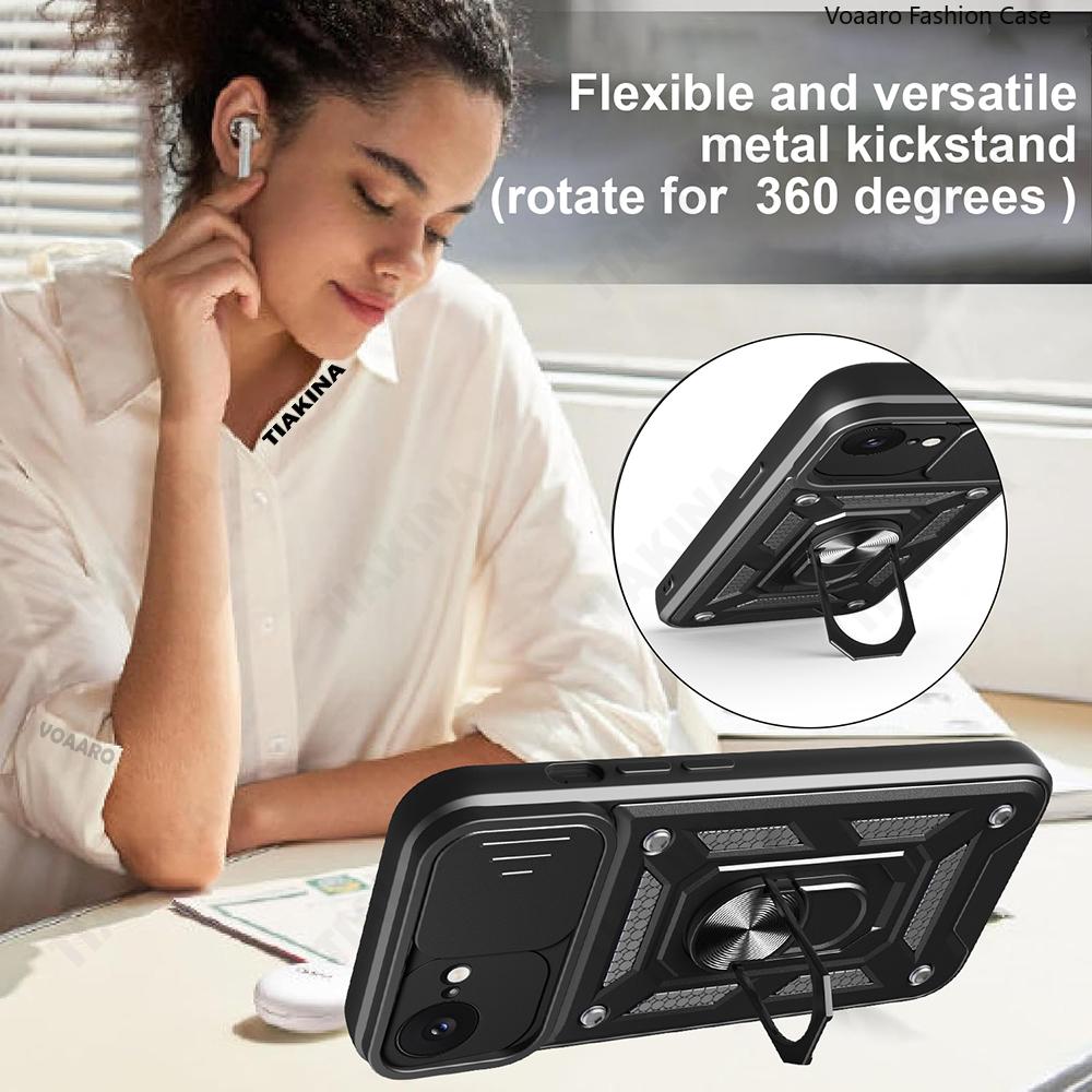 Slide Lens Camera Protection Armor Funda for Iphone 16E Case Magnetic Ring Stand Holder Cover for Iphone SE 2025 SE4 Case