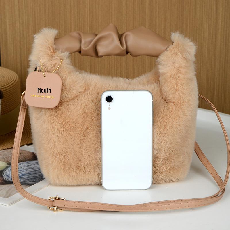 Autumn/Winter 2024 Plush Square Crossbody Bag with Chain Options - High-End Furry Handheld Bag