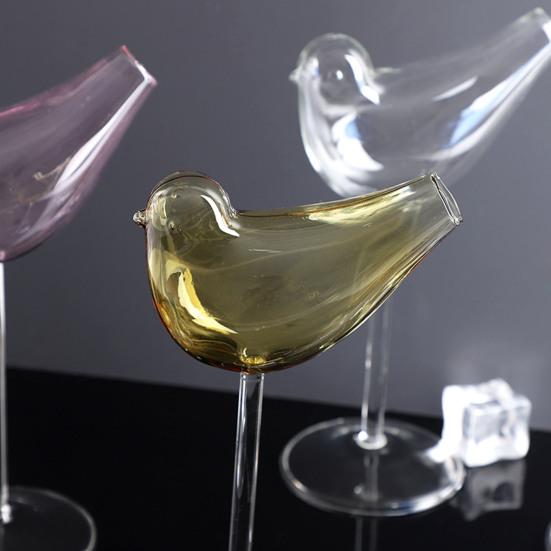 Handcrafted Champagne Flutes Bird Shape Cocktail Glass, Lead-Free Borosilicate Glass Martini Goblet Cup, Clear Tropical Themed Cups Elegant