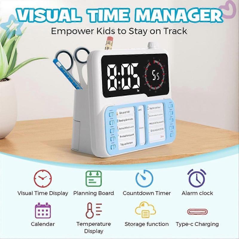 Visual Timer for Kids - Autism & ADHD Time Management Tool with Digital Alarm Clock, Task Chart Planner for Focus Training