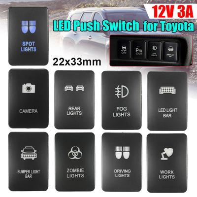 Interruttore Illuminato a LED Blu 33x22mm Pulsante Lampada di Segnalazione Barra per Toyota Landcruiser Yaris RAV4 Luce Fendinebbia Posteriore Zombie
