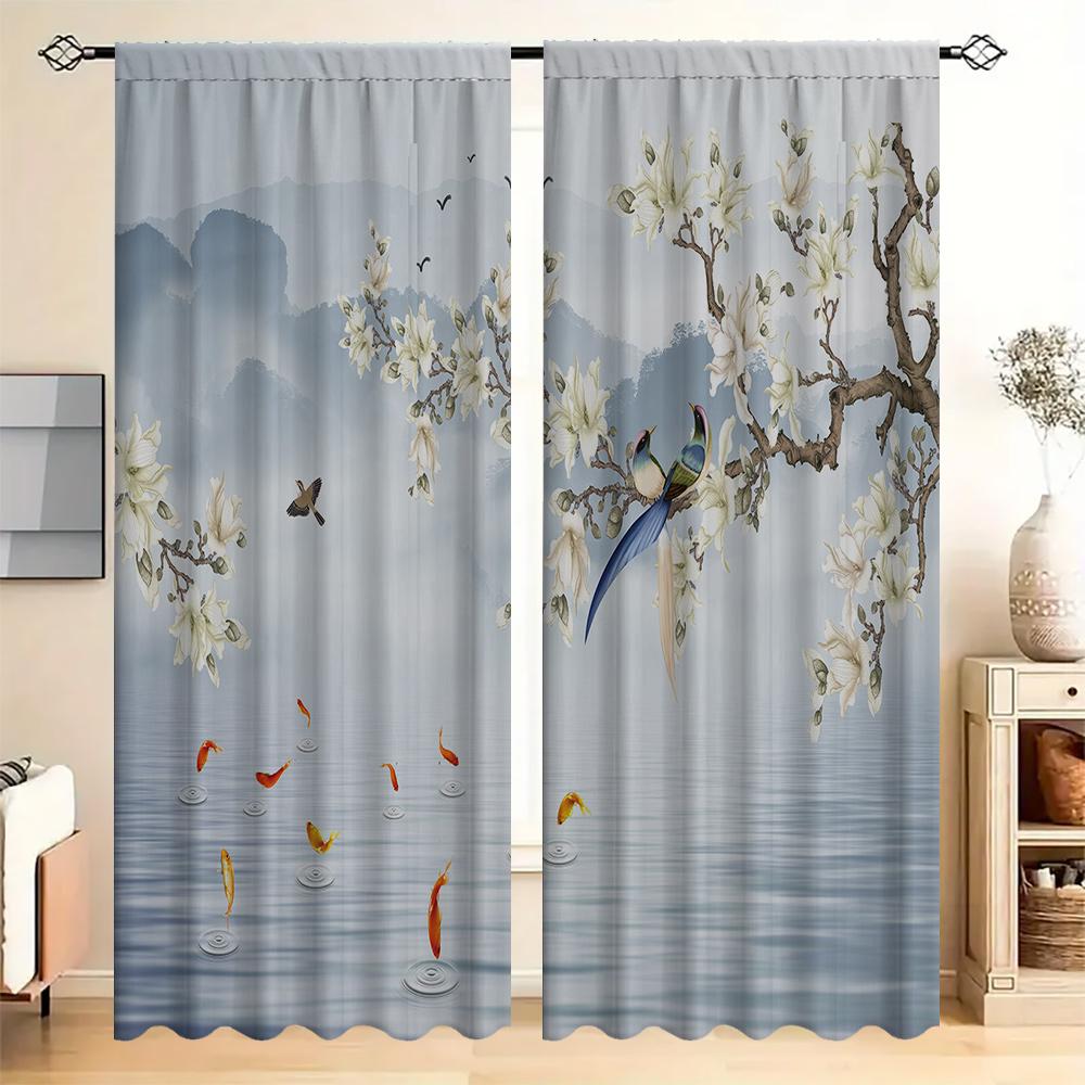 Home Flowers Birds Curtains Landscape Background Kitchen Coffee Shop Living Room Bacon Made Of Polyester Area Window Treatment