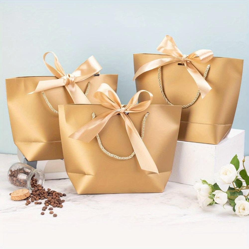 10 Stück Geschenktüten Kleine Geschenkverpackungstüten mit Henkeln Gastgeschenktüten mit goldenem Schleifenband Papiergeschenkverpackungstüten Großpackung für Geburtstag Hochzeit Feiertag