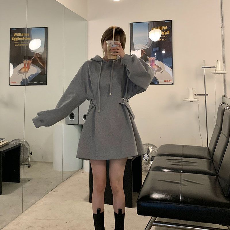 Dámské volné ležérní mikinové šaty plus size Podzim Zima Ležérní mikina s kapucí Streetwear