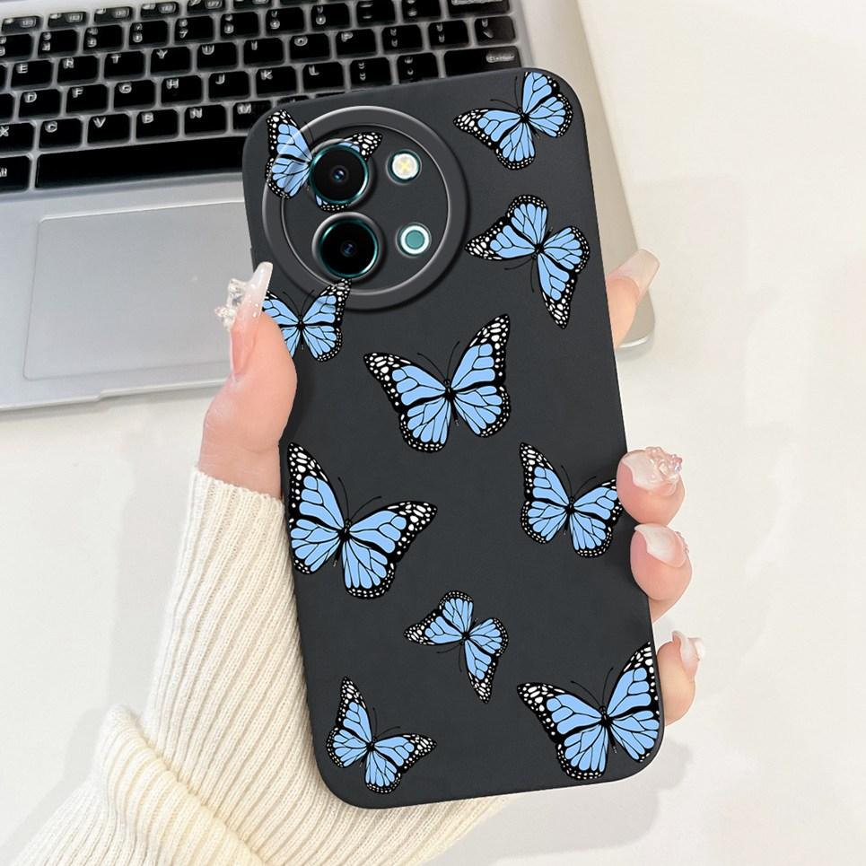 For Vivo Y38 Y58 T3x Y200i Y200t Back Cover Flower Butterfly Women Girly Fashion Phone Case For Vivo V2355 V2388 Liquid Silicone