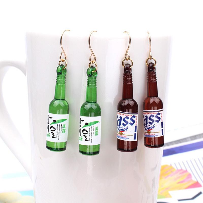 Beer Bottle Dangle Earring for Women Creative Simulation of Mineral Bottles Jewelry Cute Green Brown Statement Drop Earrings